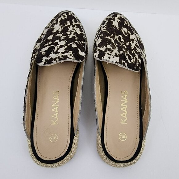 Kaanas Brown Cow Print espadrilles Slip-On Mules 38.5 Hair - Picture 6 of 7